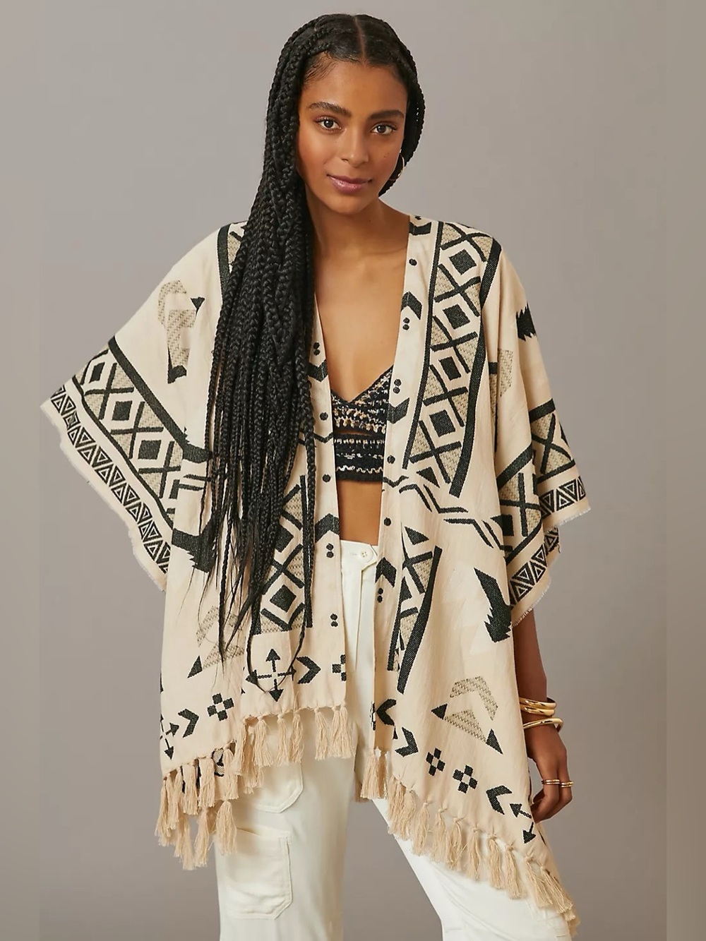 🦄HTF🦄 EUC Anthropologie Pilcro Fringed Festival Kimono, Size O/S